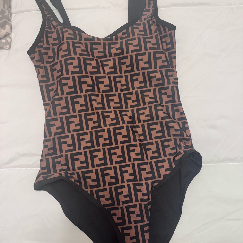 Fendi Black and Brown Monogram Swimwear